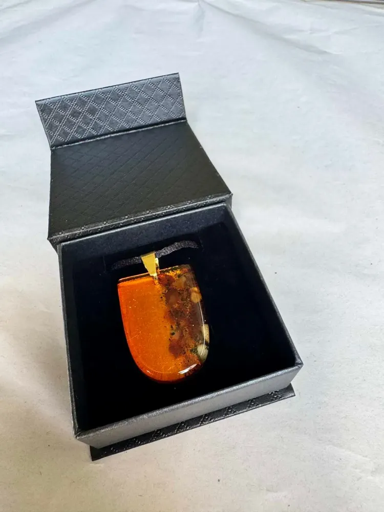 Jewelry - Bog Oak & Amber Pendant Necklace – Shield, 37x26x6 mm – Natural Shield - GLASS4CANDLES