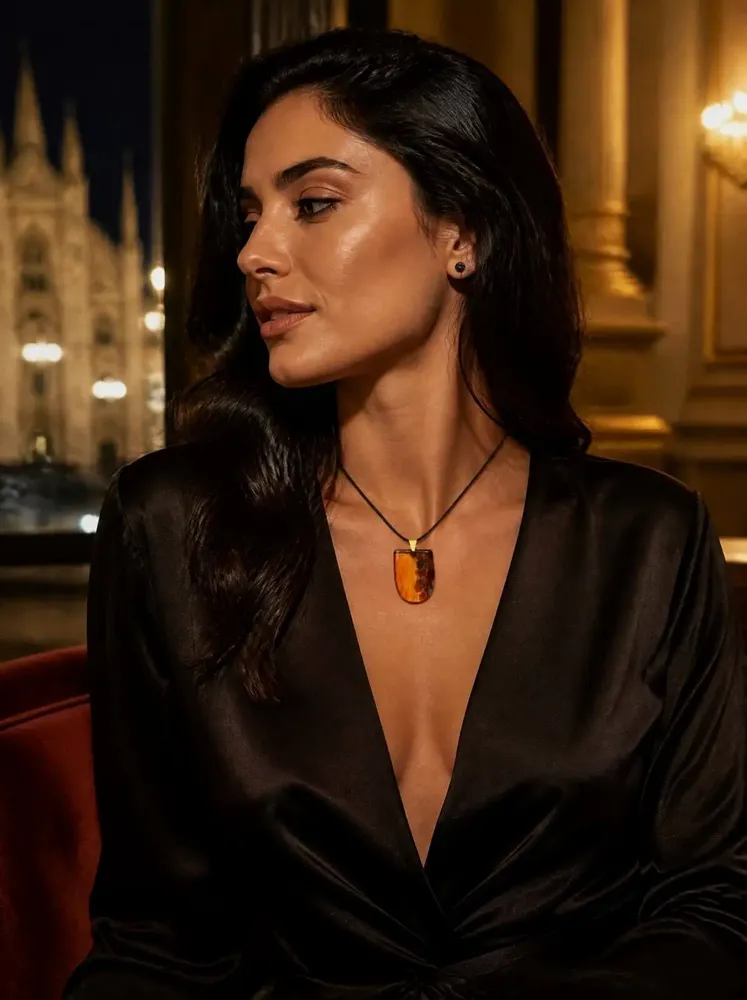 Jewelry - Bog Oak & Amber Pendant Necklace – Shield, 37x26x6 mm – Natural Shield - GLASS4CANDLES