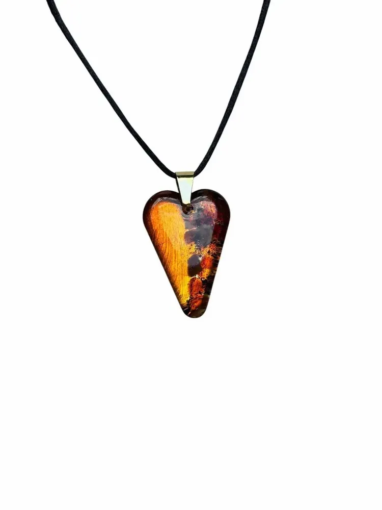 Jewelry - Bog Oak & Amber Pendant Necklace – Heart, 38x26x6 mm – Natural Heart - GLASS4CANDLES