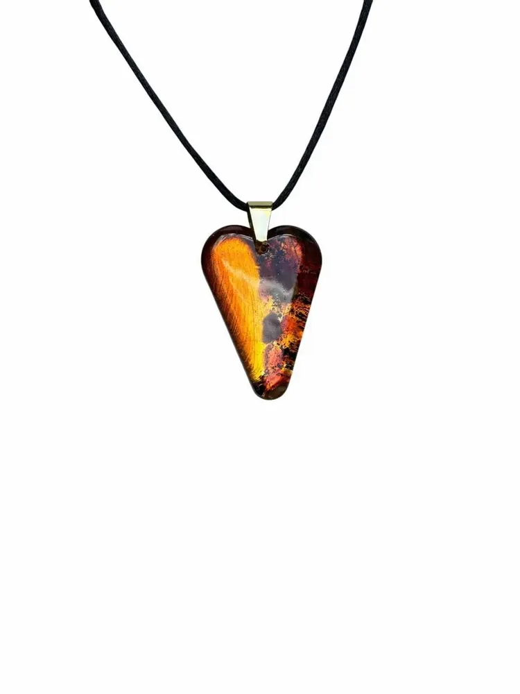 Jewelry - Bog Oak & Amber Pendant Necklace – Heart, 38x26x6 mm – Natural Heart - GLASS4CANDLES