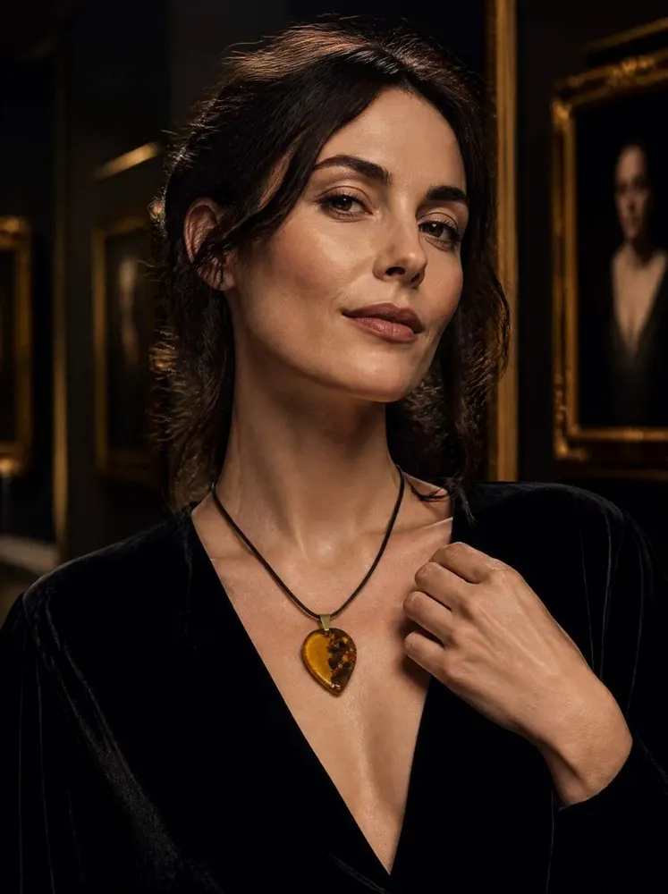 Jewelry - Bog Oak & Amber Pendant Necklace – Drop, 37x26x6 mm – Natural Droplet - GLASS4CANDLES
