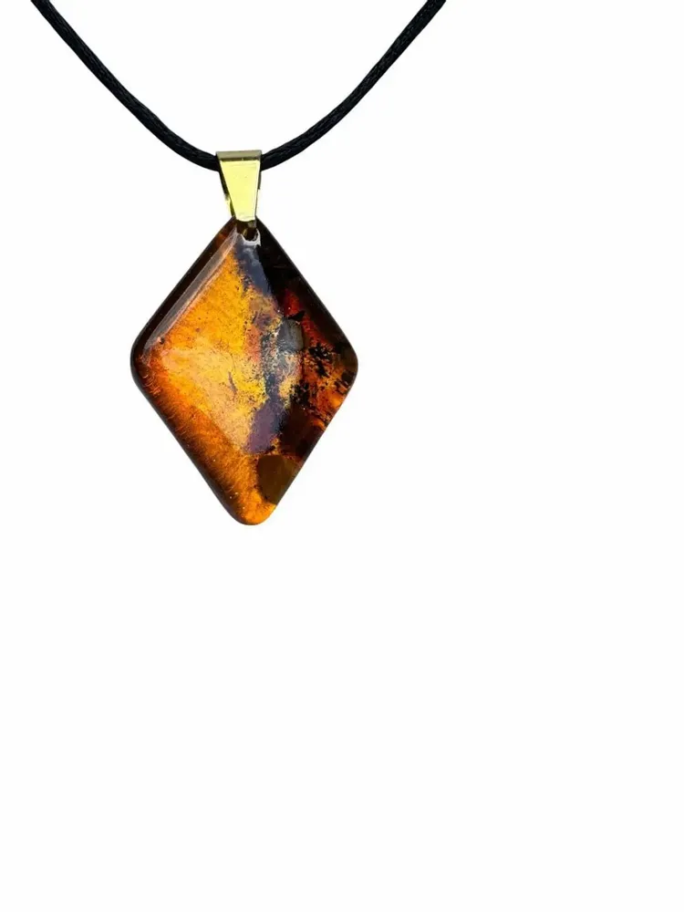 Jewelry - Bog Oak & Baltic Amber Pendant Necklace – Diamond – Natural Geometric - GLASS4CANDLES