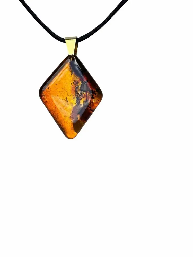 Jewelry - Bog Oak & Baltic Amber Pendant Necklace – Diamond – Natural Geometric - GLASS4CANDLES