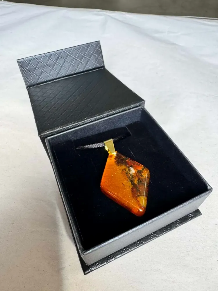 Jewelry - Bog Oak & Baltic Amber Pendant Necklace – Diamond – Natural Geometric - GLASS4CANDLES