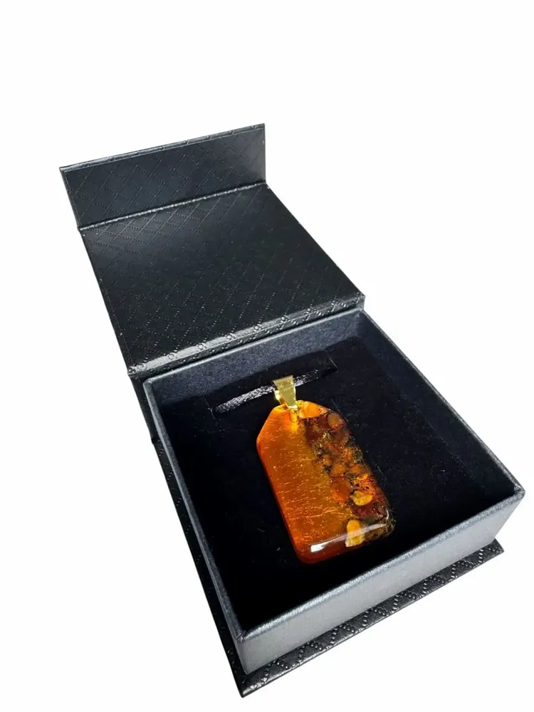 Jewelry - Bog Oak & Amber Pendant Necklace – Natural Peaked Rectangle - GLASS4CANDLES
