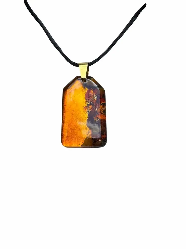 Jewelry - Bog Oak & Amber Pendant Necklace – Natural Peaked Rectangle - GLASS4CANDLES