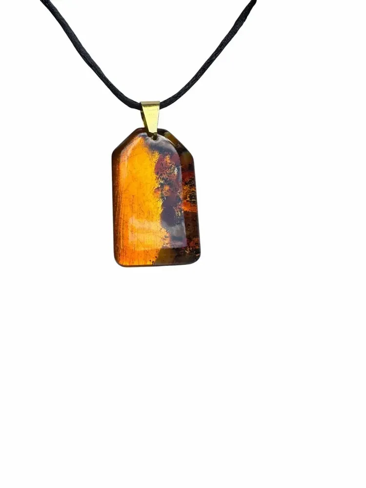 Jewelry - Bog Oak & Amber Pendant Necklace – Natural Peaked Rectangle - GLASS4CANDLES