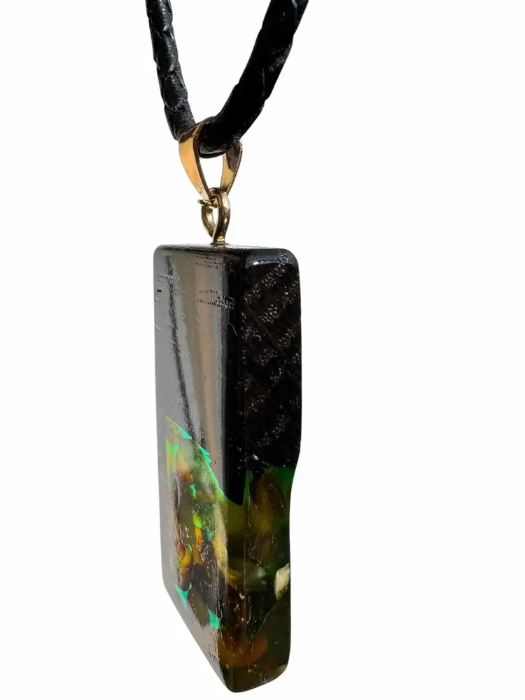 Jewelry - Bog Oak & Baltic Amber Pendant – Rectangle – Sapphire Monolith Bar - GLASS4CANDLES