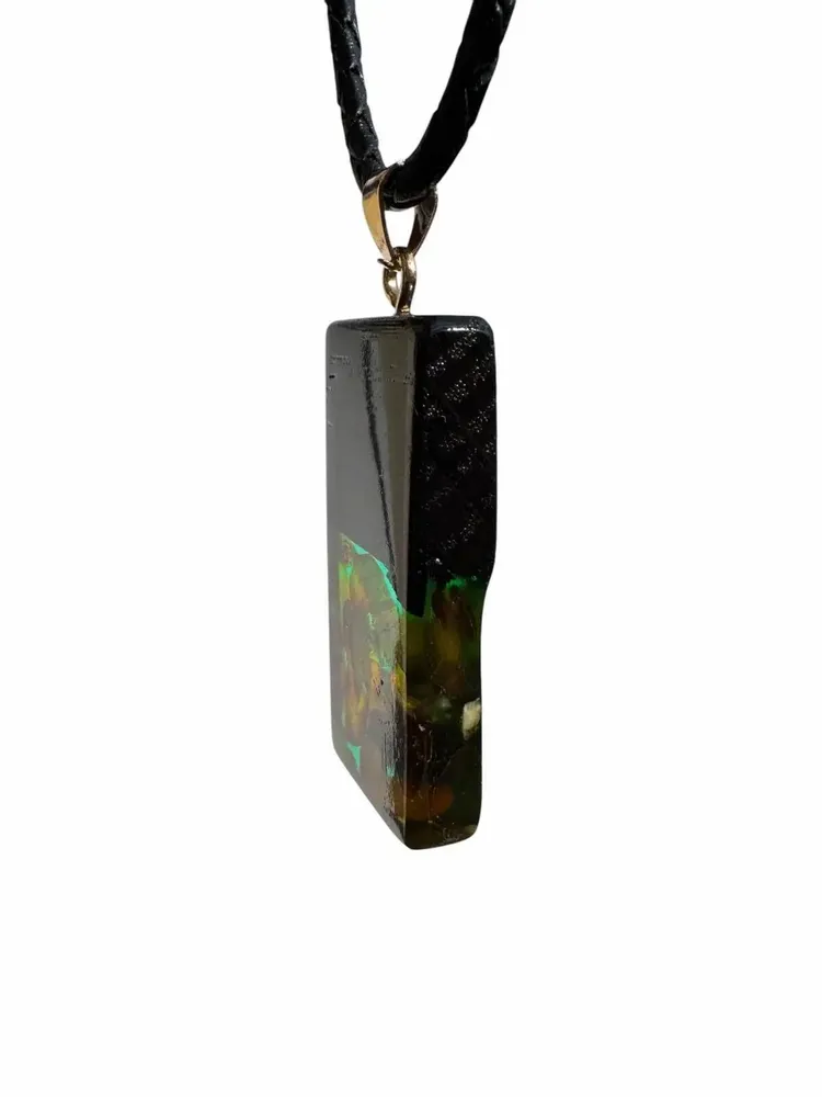 Jewelry - Bog Oak & Baltic Amber Pendant – Rectangle – Sapphire Monolith Bar - GLASS4CANDLES