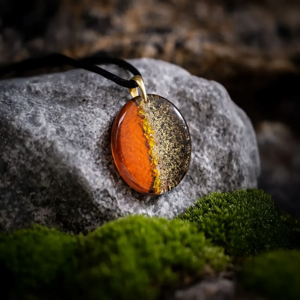 Jewelry - Bog Oak & Gold-Tone Leaf Pendant – Oval, 37x28x6 mm – Golden Eon - GLASS4CANDLES