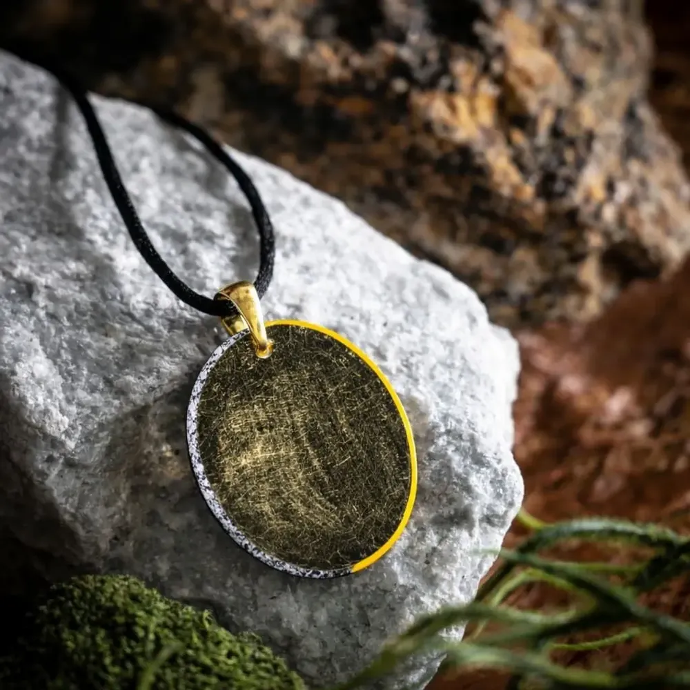Jewelry - Bog Oak & Gold-Tone Leaf Pendant – Oval, 37x28x6 mm – Golden Eon - GLASS4CANDLES