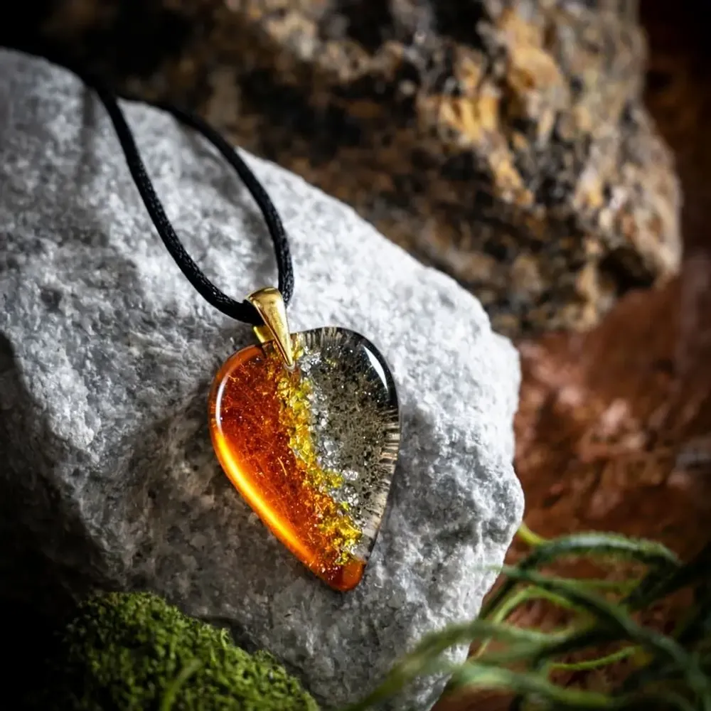 Jewelry - Bog Oak & Gold-Tone Leaf Pendant – Drop, 37x26x6 mm – Golden Eon - GLASS4CANDLES