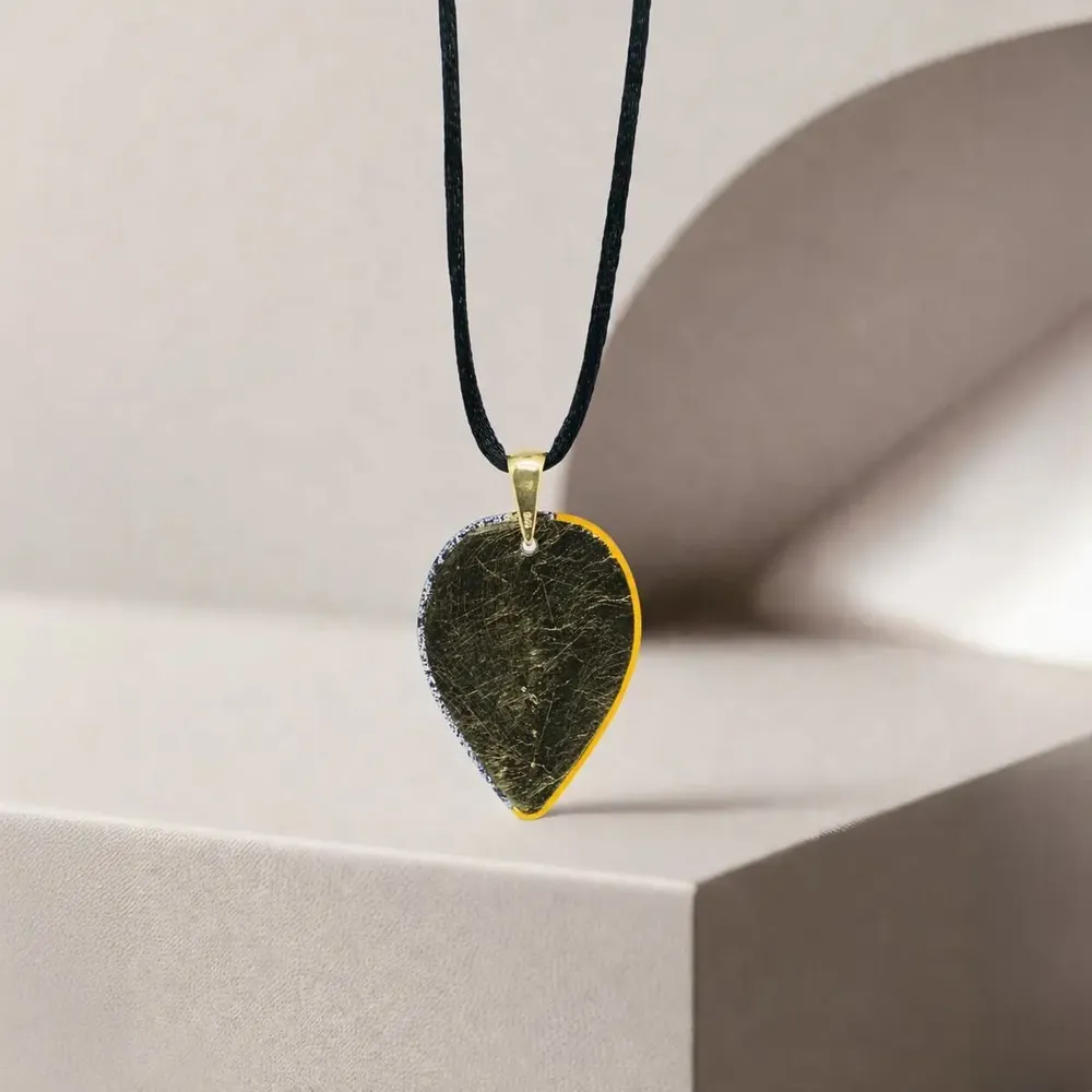 Jewelry - Bog Oak & Gold-Tone Leaf Pendant – Drop, 37x26x6 mm – Golden Eon - GLASS4CANDLES