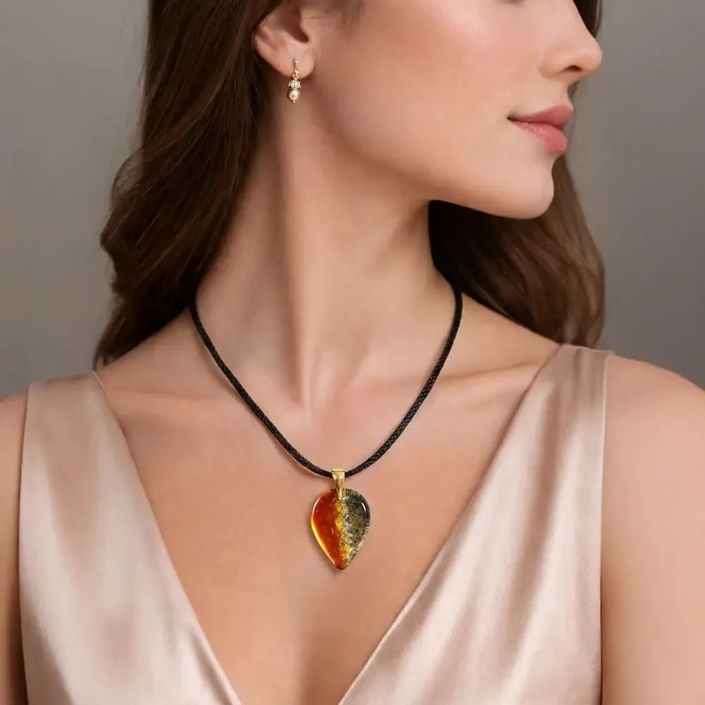 Jewelry - Bog Oak & Gold-Tone Leaf Pendant – Drop, 37x26x6 mm – Golden Eon - GLASS4CANDLES