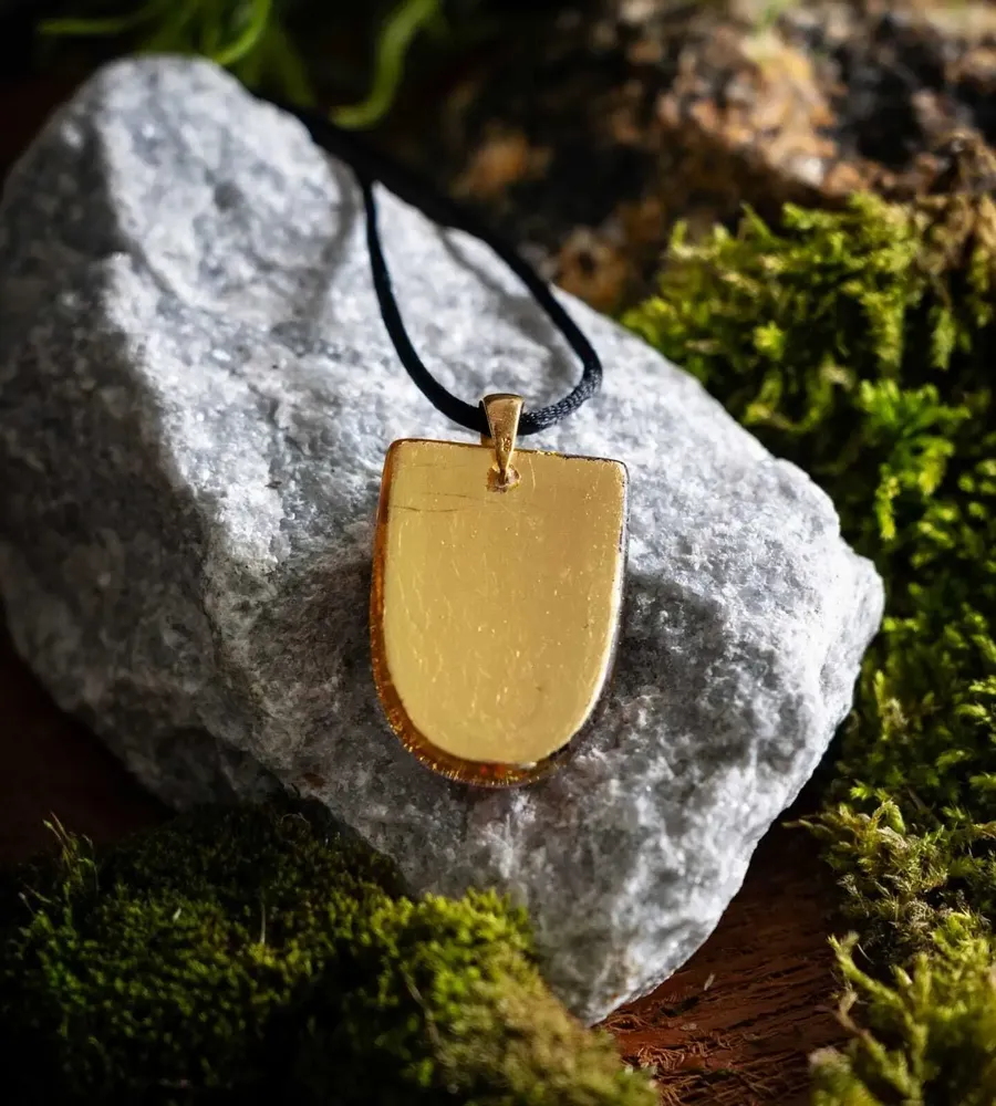 Jewelry - Bog Oak & Gold-Tone Leaf Pendant – Shield, 37x26x6 mm – Golden Eon - GLASS4CANDLES