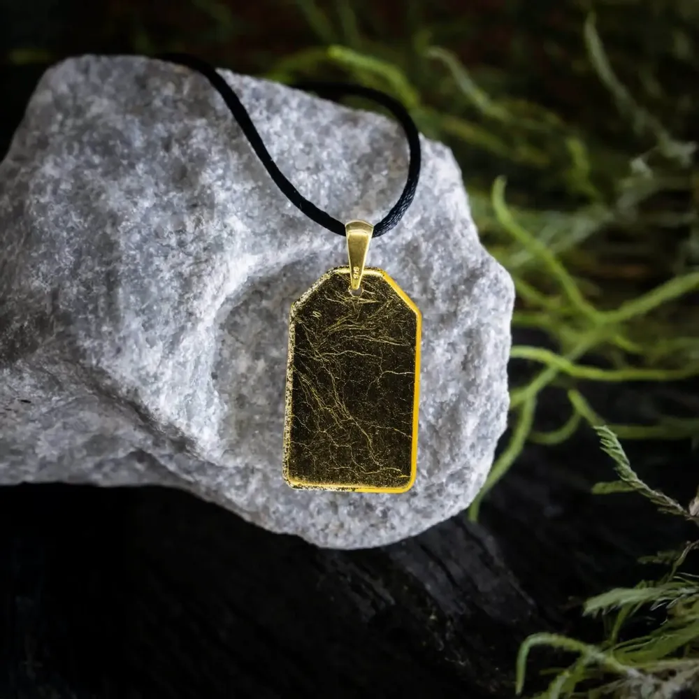 Jewelry - Bog Oak & Gold-Tone Leaf Pendant – Rectangle, 40x23x6 mm – Golden Eon - GLASS4CANDLES