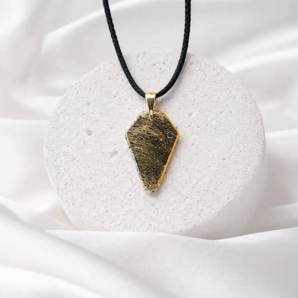 Jewelry - Bog Oak & Gold-Tone Leaf Pendant – Shield, 39x24x6 mm - GLASS4CANDLES