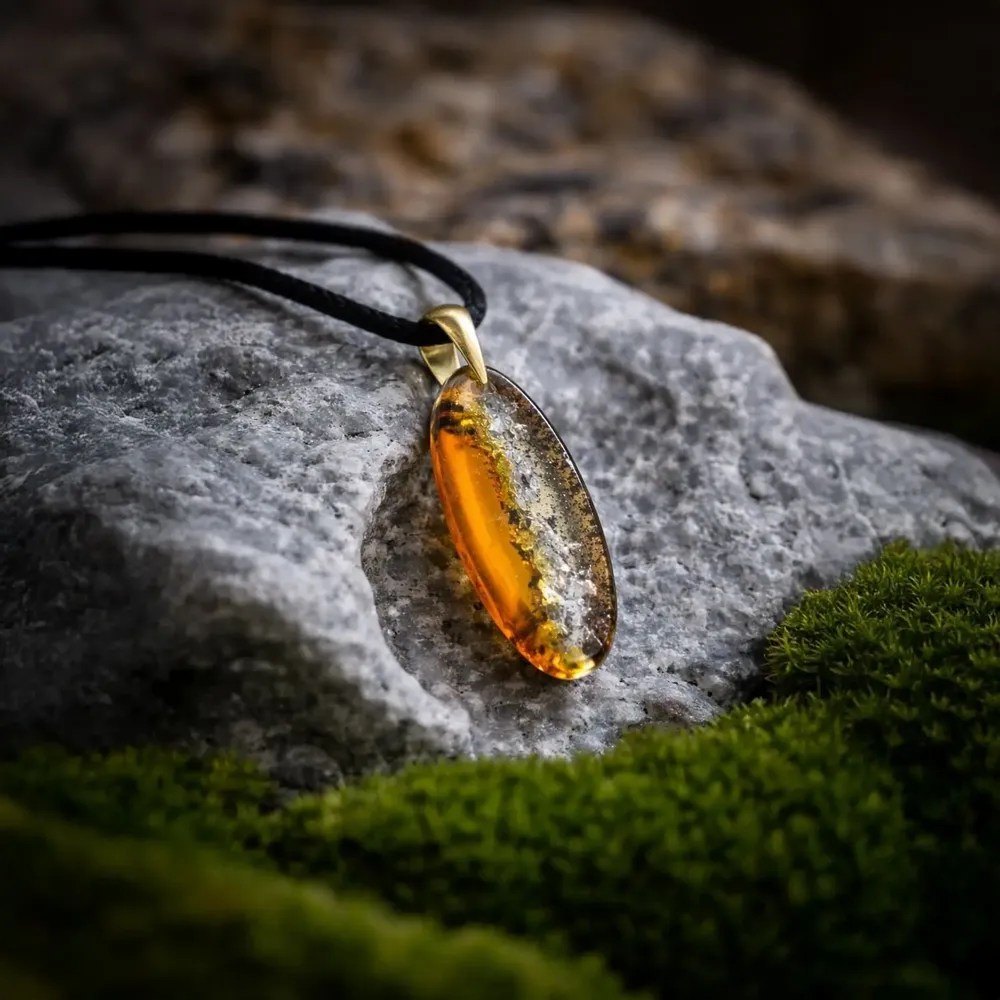 Jewelry - Bog Oak & Gold-Tone Leaf Pendant – Drop, 39x16x6 mm - GLASS4CANDLES