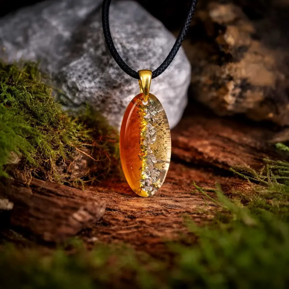 Jewelry - Bog Oak & Gold-Tone Leaf Pendant – Drop, 39x16x6 mm - GLASS4CANDLES