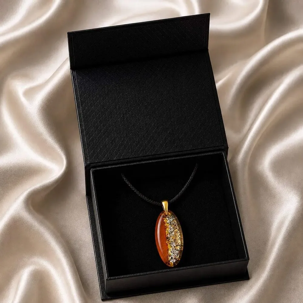Jewelry - Bog Oak & Gold-Tone Leaf Pendant – Drop, 39x16x6 mm - GLASS4CANDLES