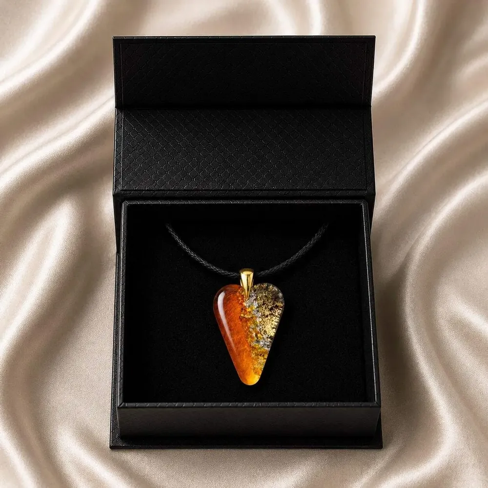 Jewelry - Bog Oak & Gold-Tone Leaf Pendant – Heart, 38x26x6 mm – Golden Eon - GLASS4CANDLES