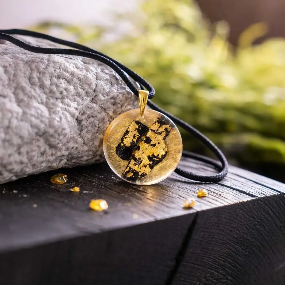 Jewelry - Bog Oak & Gold-Tone Leaf Pendant – Round – Ancient Chronicle - GLASS4CANDLES