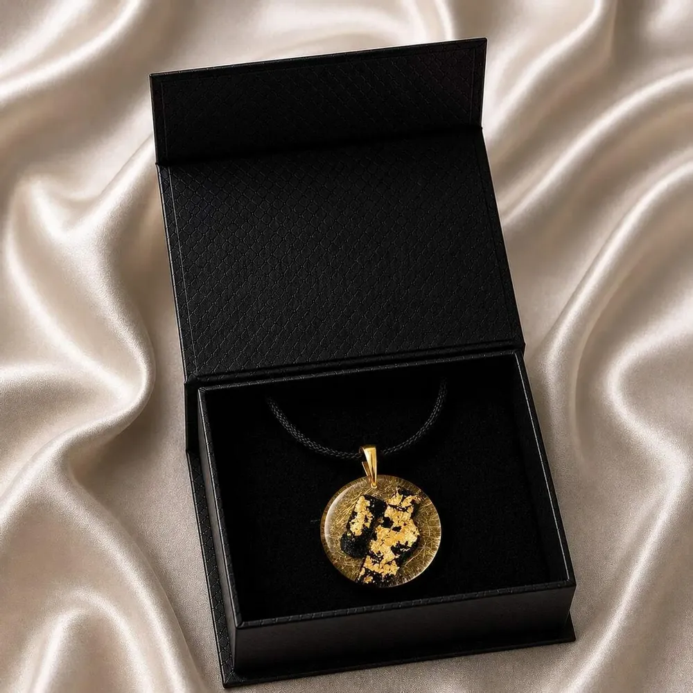 Jewelry - Bog Oak & Gold-Tone Leaf Pendant – Round – Ancient Chronicle - GLASS4CANDLES