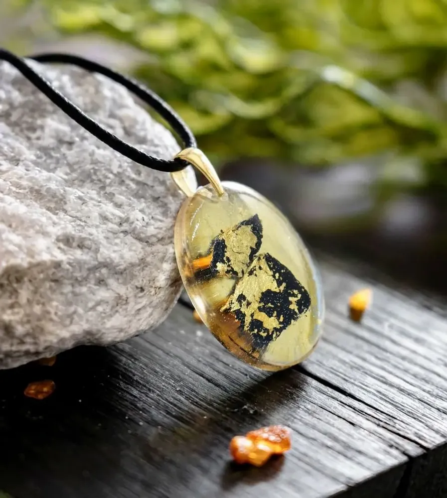 Jewelry - Bog Oak & Gold-Tone Leaf Pendant – Oval – Ancient Chronicle - GLASS4CANDLES