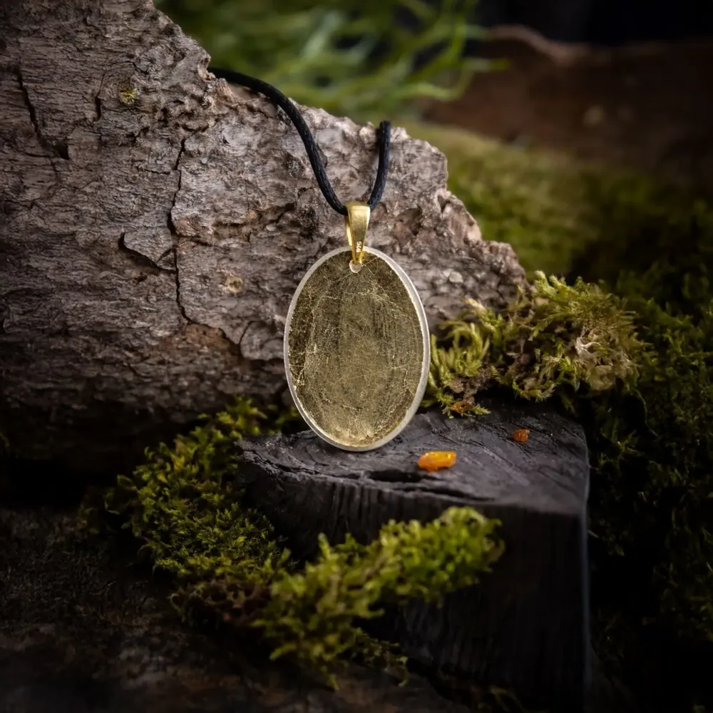 Jewelry - Bog Oak & Gold-Tone Leaf Pendant – Oval – Ancient Chronicle - GLASS4CANDLES