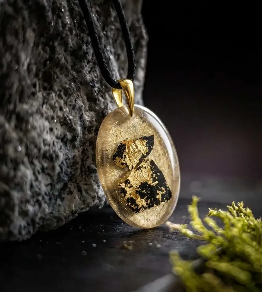 Jewelry - Bog Oak & Gold-Tone Leaf Pendant – Oval – Ancient Chronicle - GLASS4CANDLES