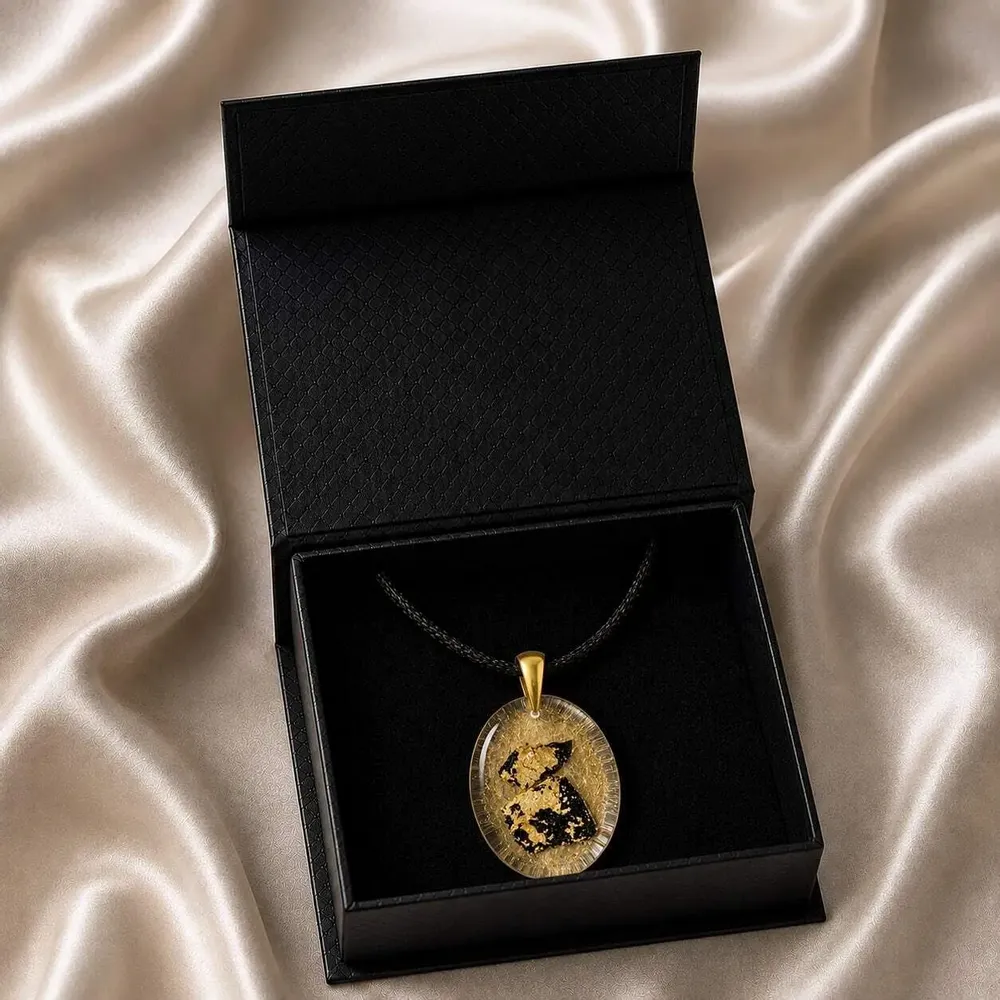 Jewelry - Bog Oak & Gold-Tone Leaf Pendant – Oval – Ancient Chronicle - GLASS4CANDLES
