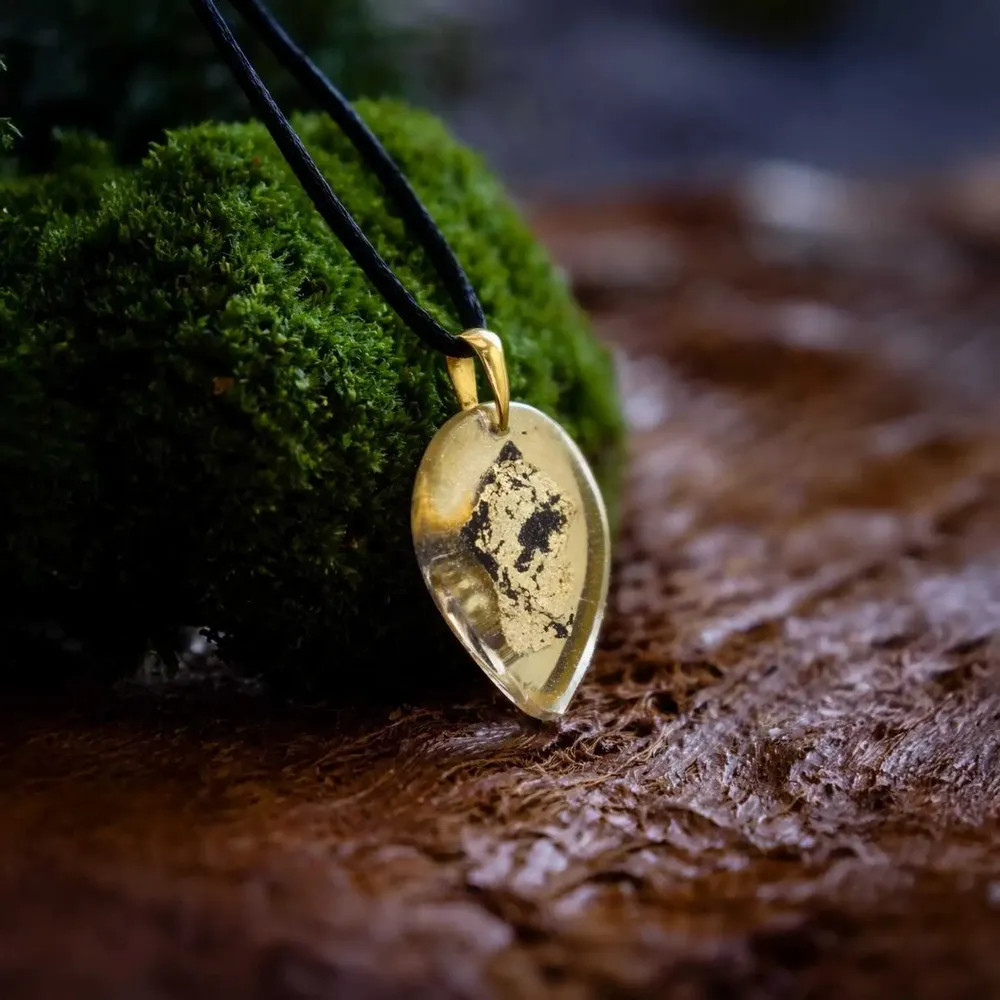 Jewelry - Bog Oak & Gold-Tone Leaf Pendant – Drop – Ancient Chronicle - GLASS4CANDLES