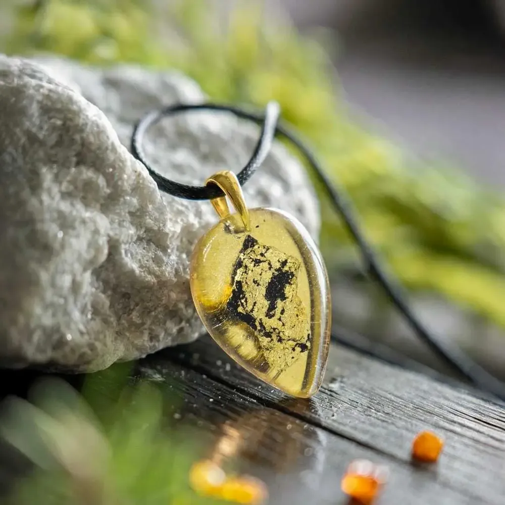 Jewelry - Bog Oak & Gold-Tone Leaf Pendant – Drop – Ancient Chronicle - GLASS4CANDLES