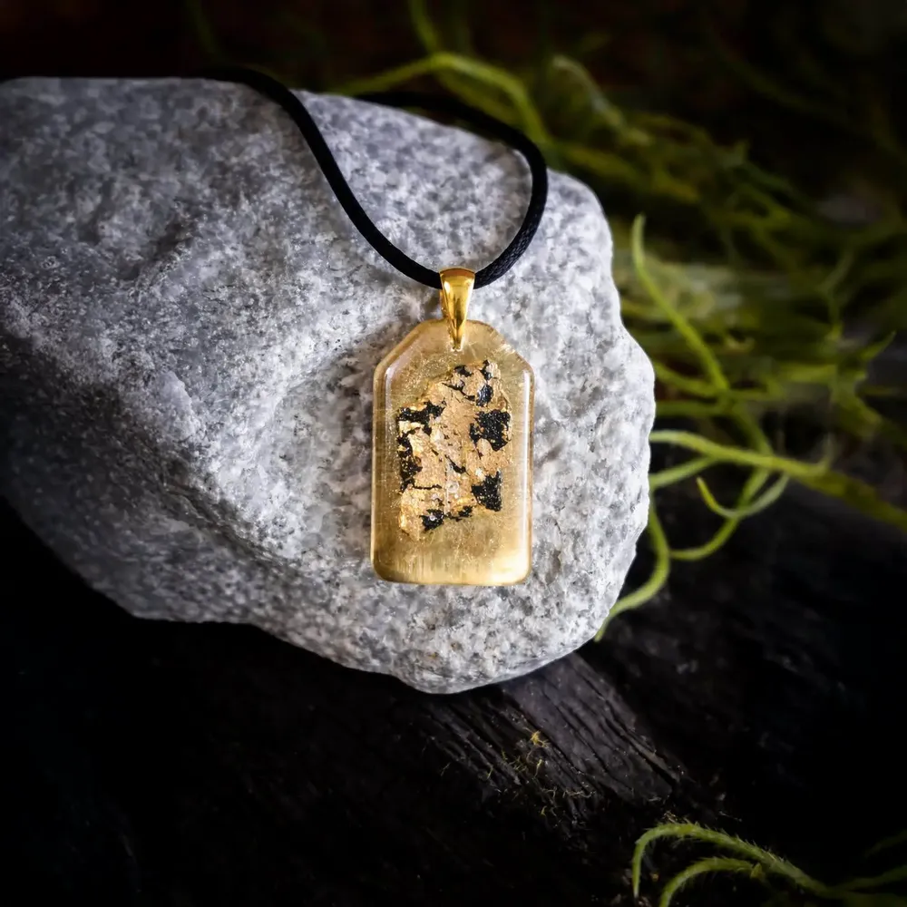 Jewelry - Bog Oak & Gold-Tone Leaf Pendant – Rectangle – Ancient Chronicle - GLASS4CANDLES