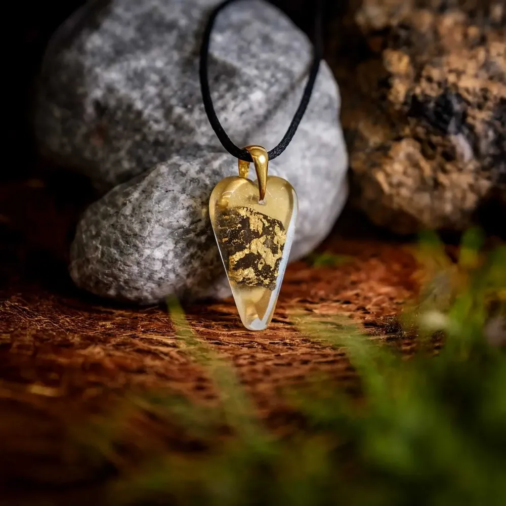 Jewelry - Bog Oak & Gold-Tone Leaf Pendant – Heart – Ancient Chronicle - GLASS4CANDLES