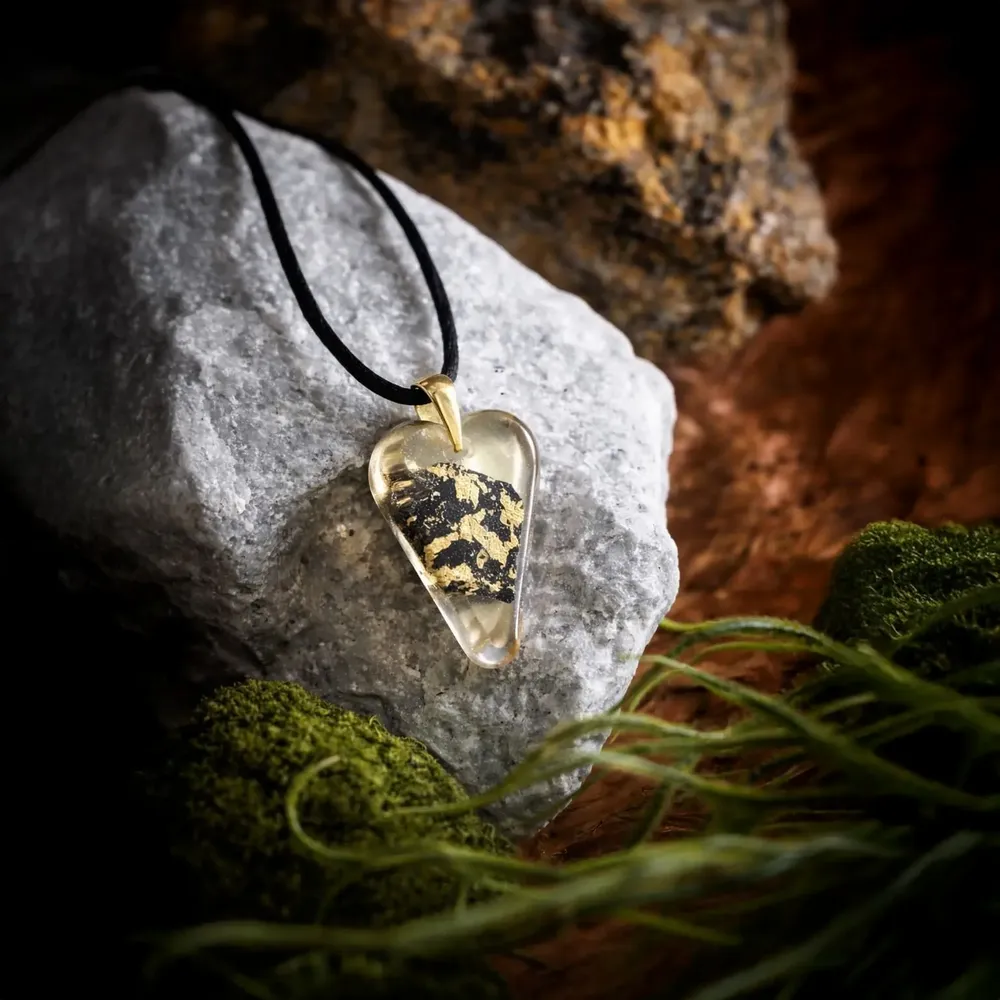 Jewelry - Bog Oak & Gold-Tone Leaf Pendant – Heart – Ancient Chronicle - GLASS4CANDLES