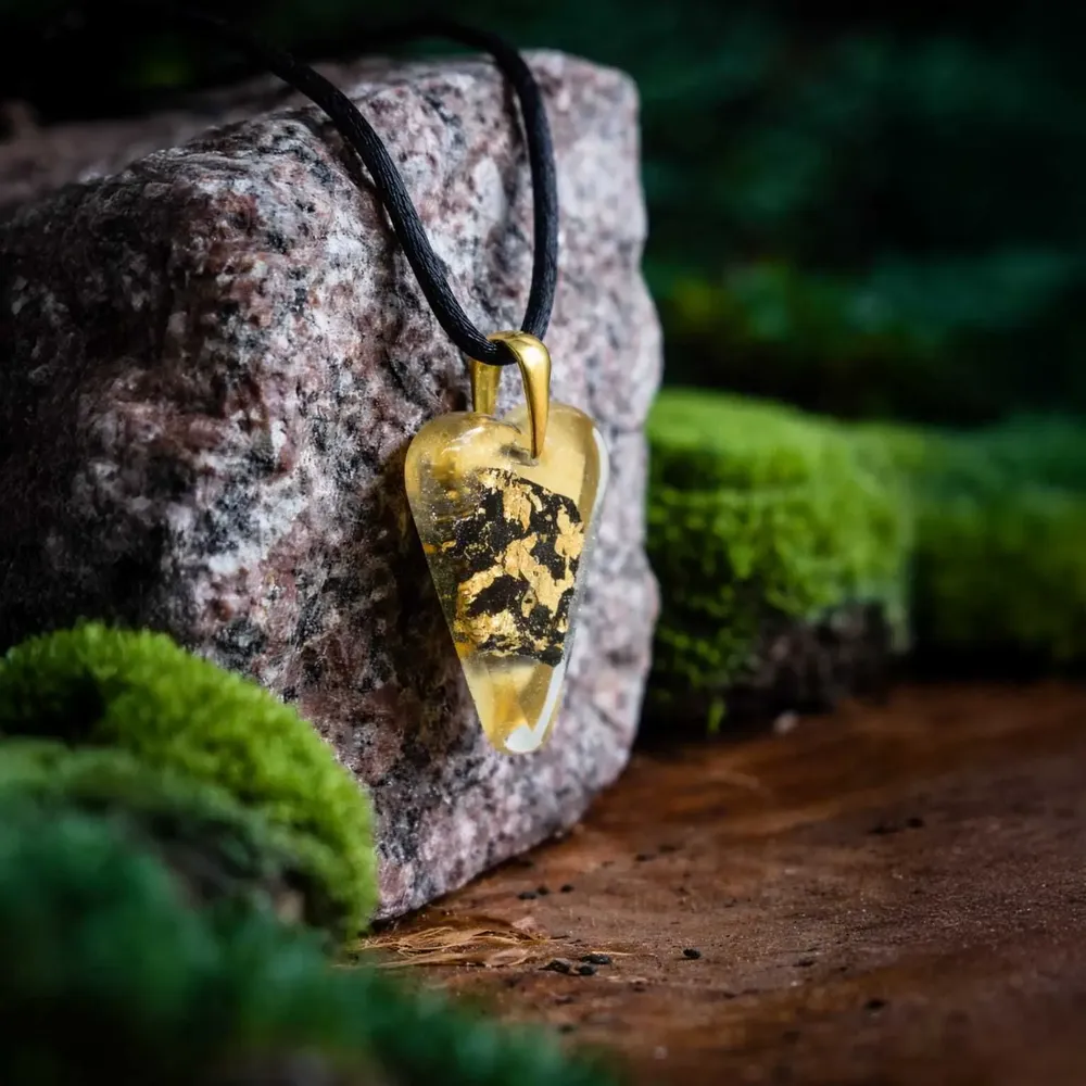 Jewelry - Bog Oak & Gold-Tone Leaf Pendant – Heart – Ancient Chronicle - GLASS4CANDLES