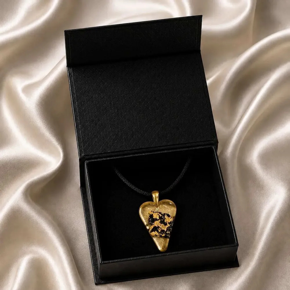 Jewelry - Bog Oak & Gold-Tone Leaf Pendant – Heart – Ancient Chronicle - GLASS4CANDLES