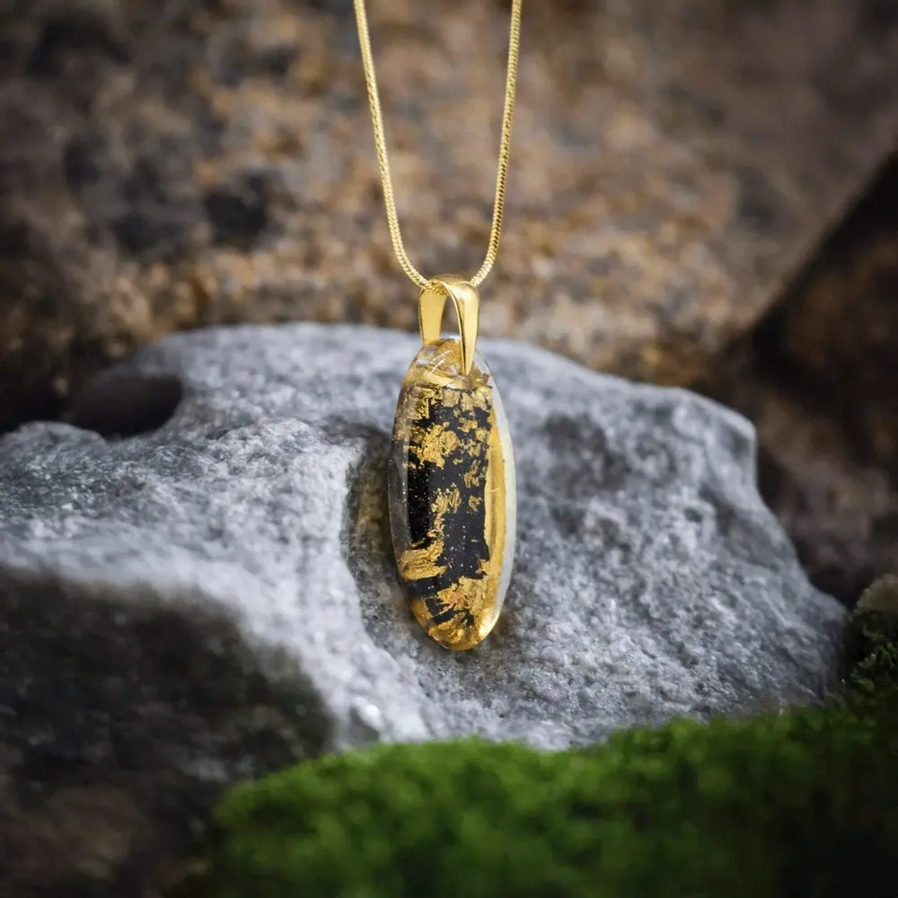 Jewelry - Bog Oak & Gold-Tone Leaf Pendant, 39x16x6 mm – Ancient Chronicle - GLASS4CANDLES