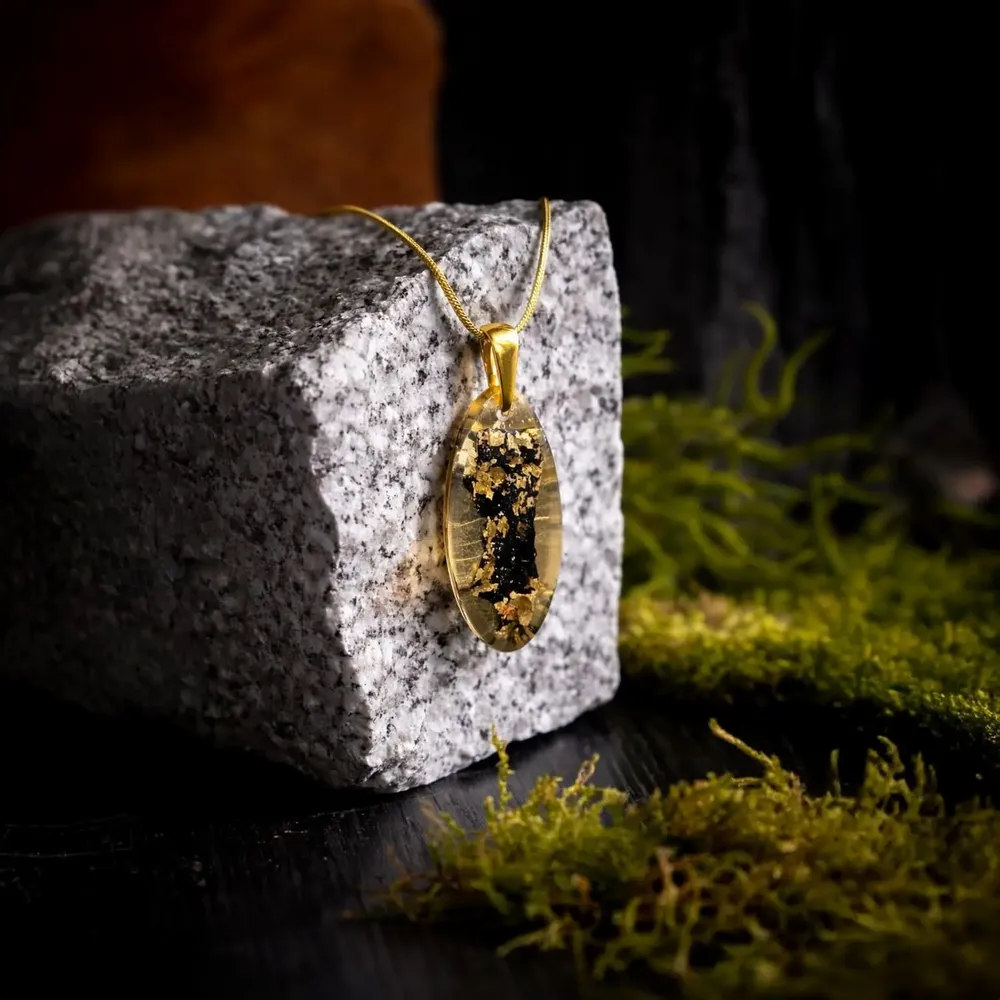 Jewelry - Bog Oak & Gold-Tone Leaf Pendant, 39x16x6 mm – Ancient Chronicle - GLASS4CANDLES