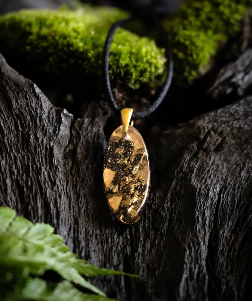 Jewelry - Bog Oak & Gold-Tone Leaf Pendant, 39x16x6 mm – Ancient Chronicle - GLASS4CANDLES