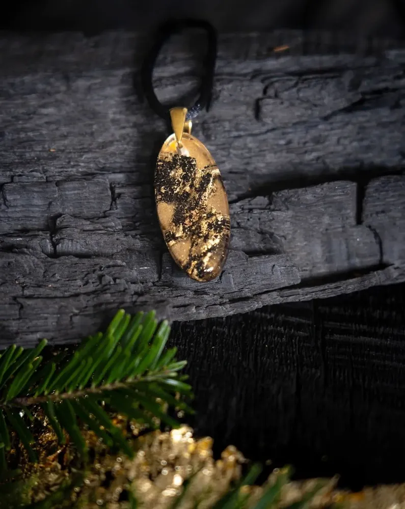 Jewelry - Bog Oak & Gold-Tone Leaf Pendant, 39x16x6 mm – Ancient Chronicle - GLASS4CANDLES