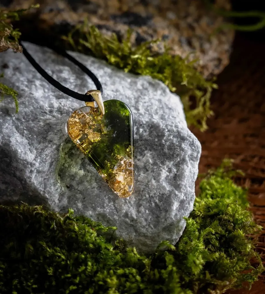 Jewelry - Bog Oak & Gold-Tone Leaf Pendant – Heart – Golden Reflections - GLASS4CANDLES