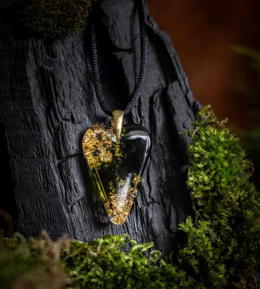 Jewelry - Bog Oak & Gold-Tone Leaf Pendant – Heart – Golden Reflections - GLASS4CANDLES