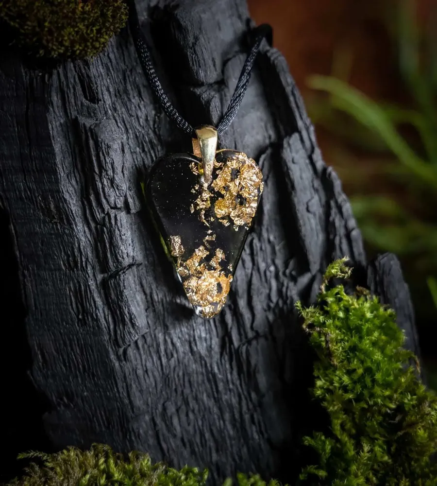 Jewelry - Bog Oak & Gold-Tone Leaf Pendant – Heart – Golden Reflections - GLASS4CANDLES