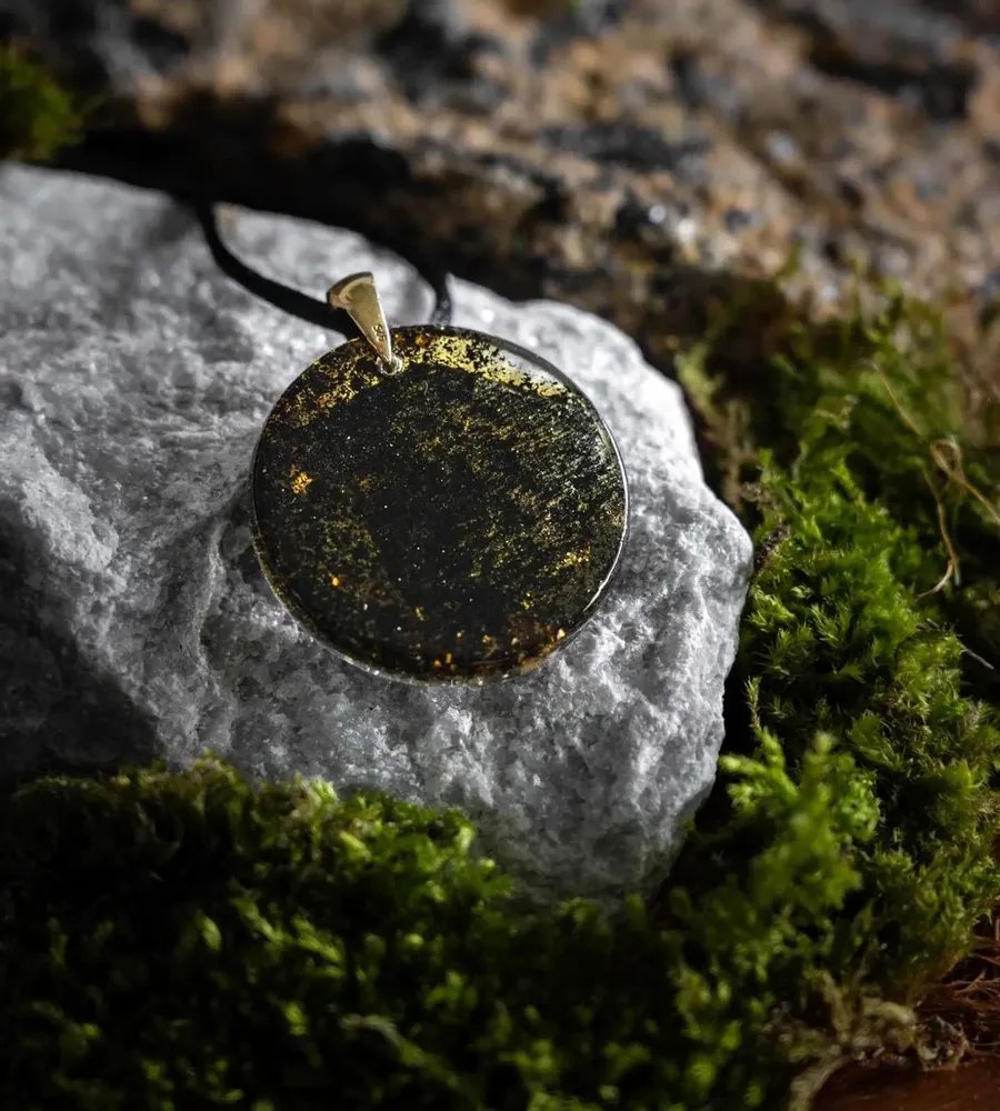 Jewelry - Bog Oak & Gold-Tone Leaf Pendant – Round – Golden Reflections - GLASS4CANDLES