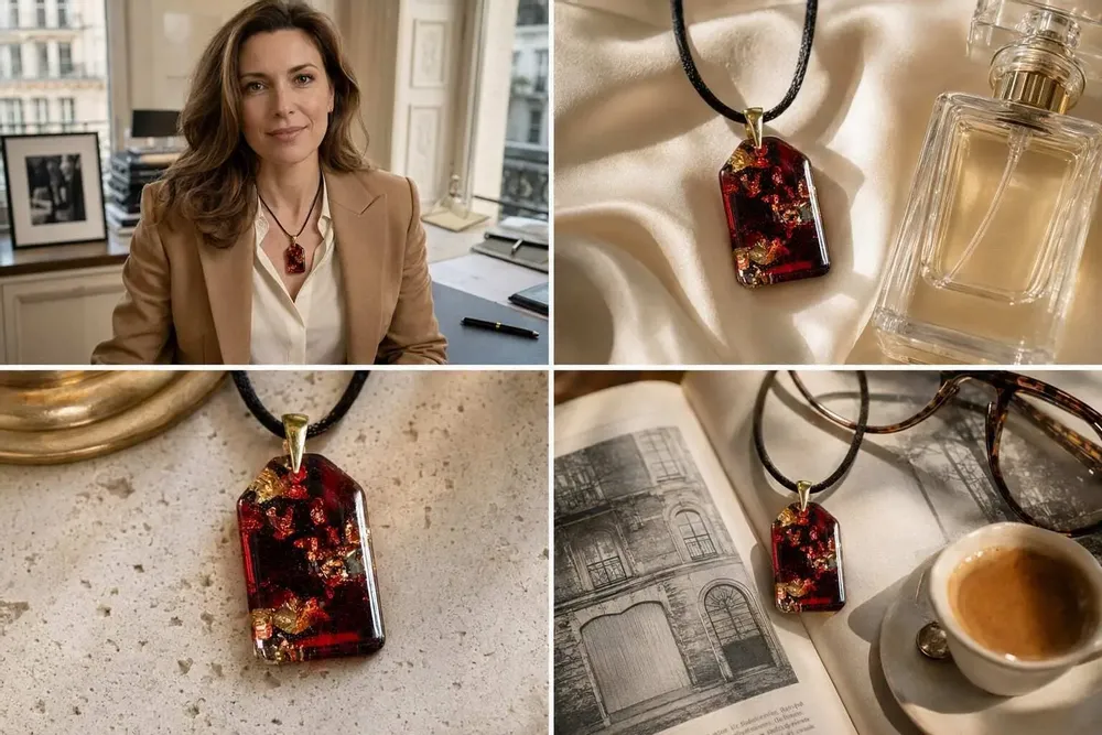 Jewelry - Resin & Gold-Tone Leaf Pendant – Rectangle, 40x23x6 mm – Golden Aura - GLASS4CANDLES