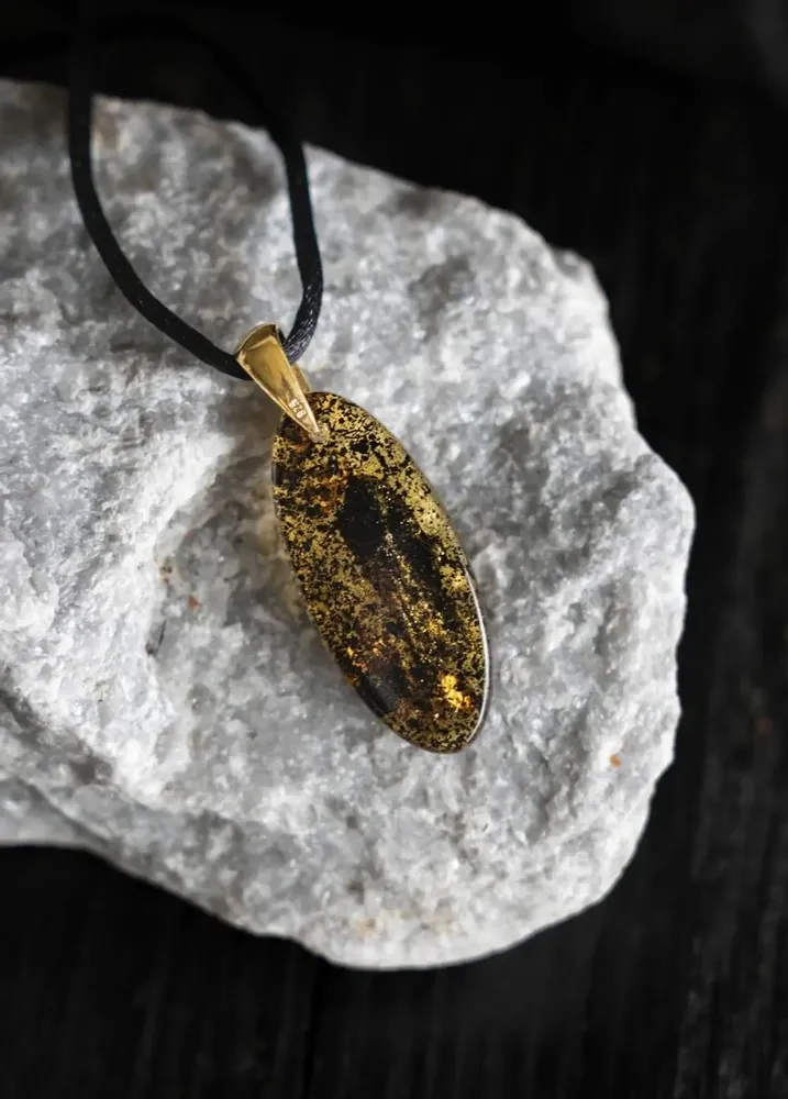 Jewelry - Bog Oak & Gold-Tone Leaf Pendant – Drop, 39x16x6 mm – Luminous - GLASS4CANDLES