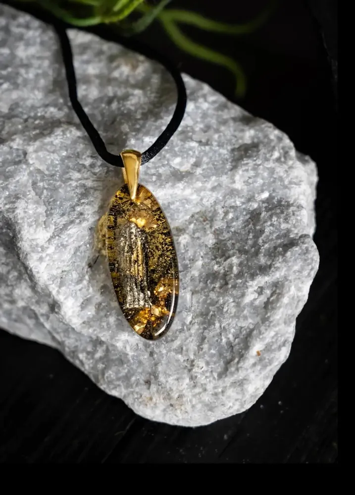 Jewelry - Bog Oak & Gold-Tone Leaf Pendant – Drop, 39x16x6 mm – Luminous - GLASS4CANDLES