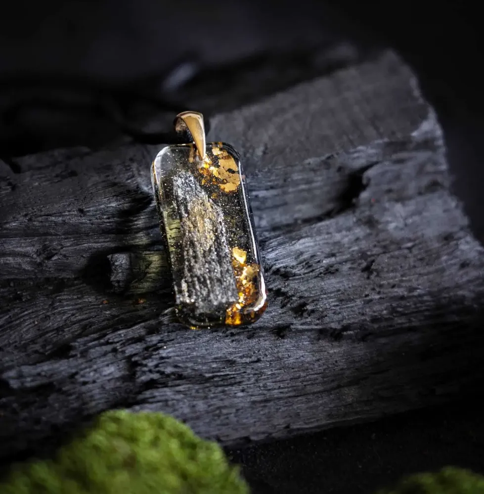 Jewelry - Bog Oak & Gold-Tone Leaf Pendant – Luminous – gold-tone leaf - GLASS4CANDLES